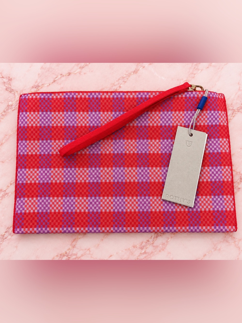 Rothy’s Essential Pouch Red Purple Orange Plaid Wristlet NWT Retired